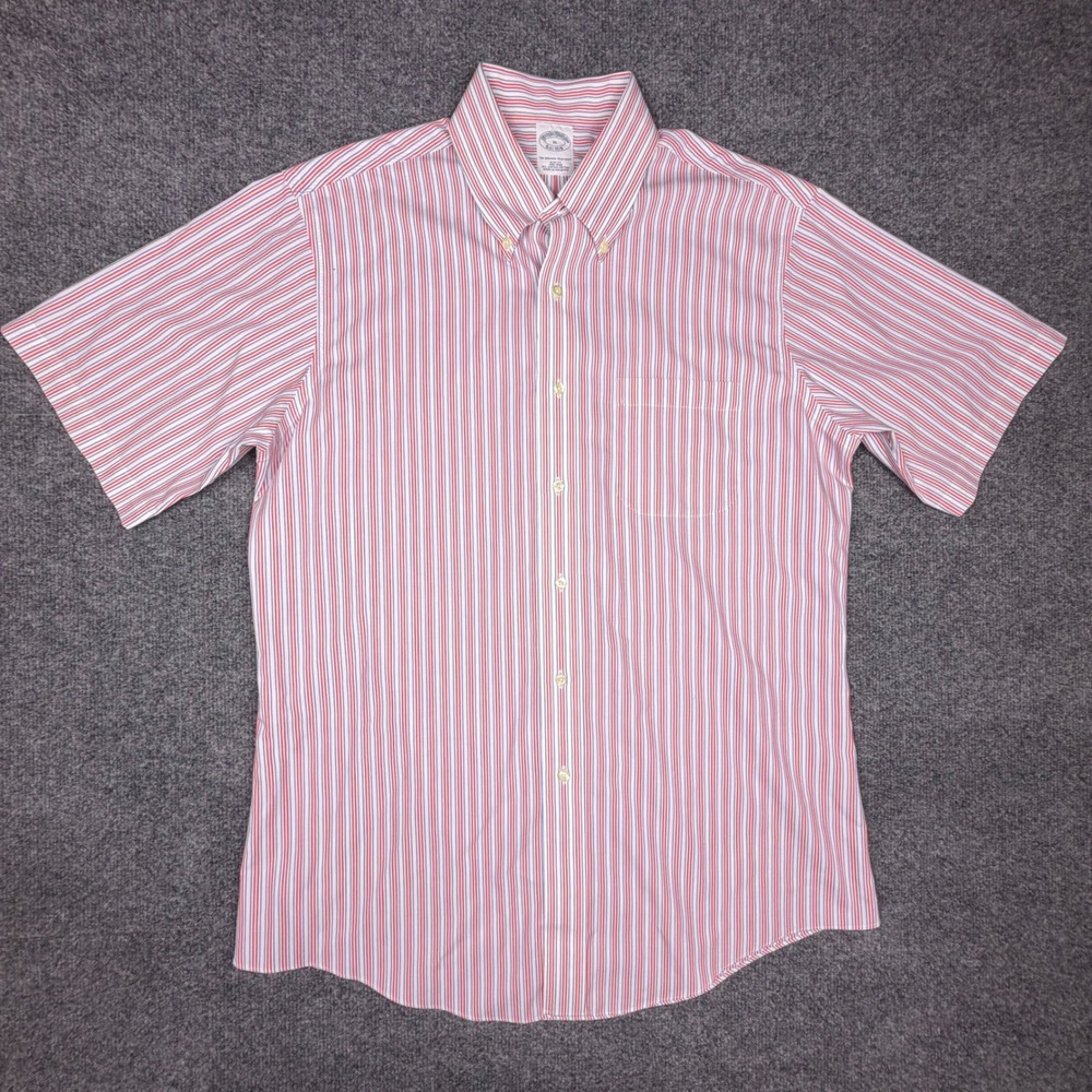 Brooks Brothers 1818 Mens 16 Slim Fit Short Sleeve Striped‎ Cotton Shirt